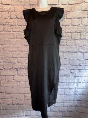 Grace Karin Black Ruffle Sleeve Midi Dress Size XL